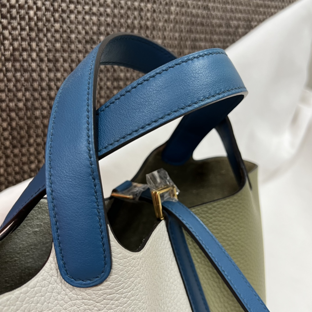 Hermes 原單 女款 Picotin Lock 拼色手提包 綠白藍撞色設計款| 13 Hermes 原單 女款 Picotin Lock 拼色手提包 綠白藍撞色設計款