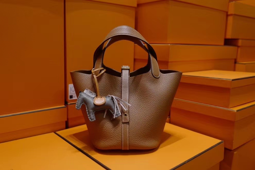 Hermes A貨 女款 Picotin Lock 手提包 棕色全皮水桶包 經典耐看款
