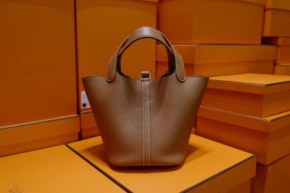 Hermes A貨 女款 Picotin Lock 手提包 棕色全皮水桶包 經典耐看款| 9 Hermes A貨 女款 Picotin Lock 手提包 棕色全皮水桶包 經典耐看款