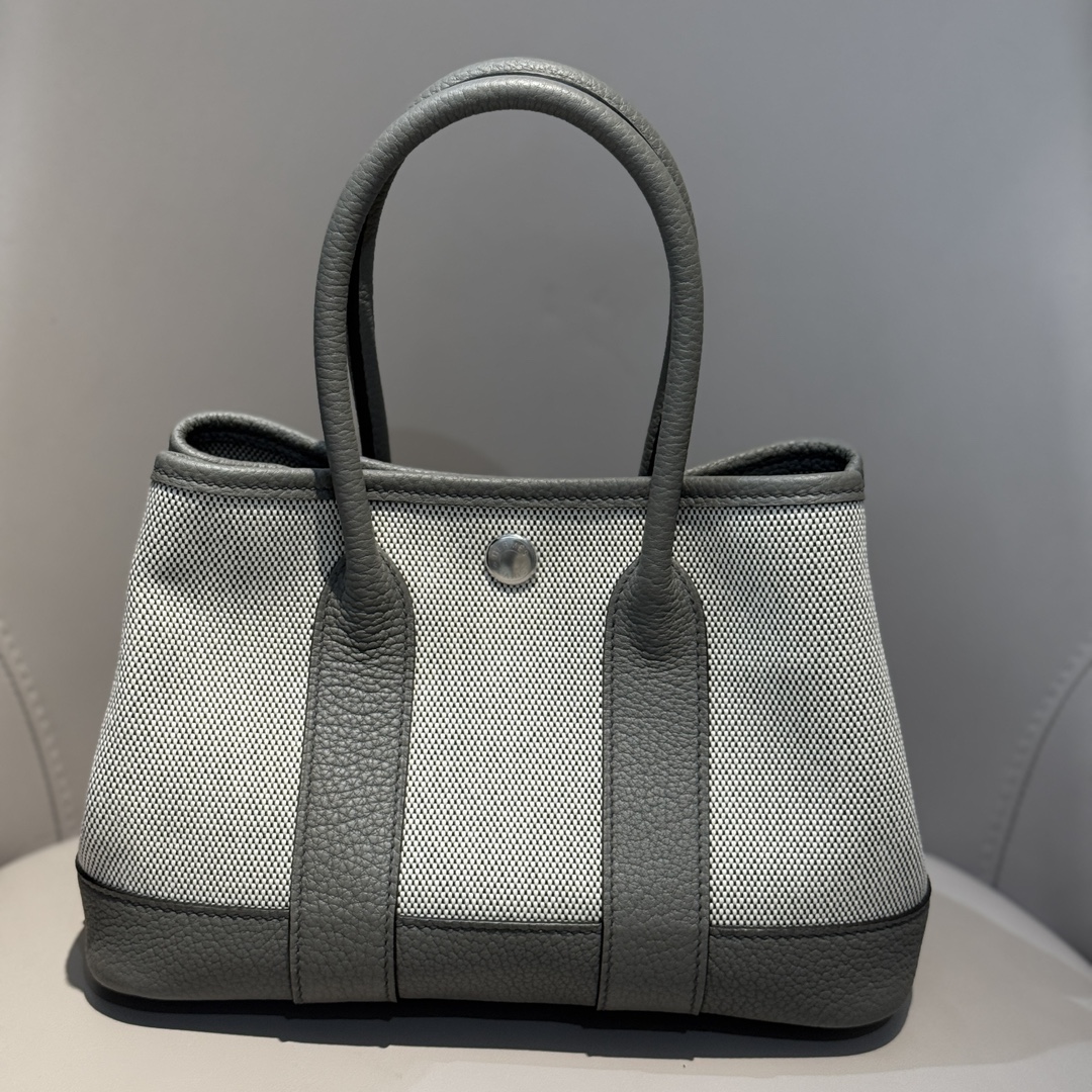 Hermes 高仿 Garden Party 灰色拼帆布手提包 女款休閒托特包