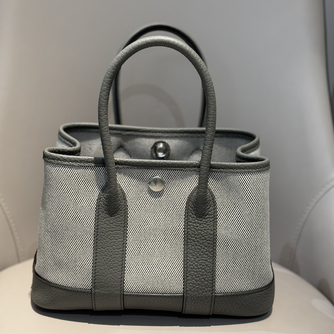 Hermes 高仿 Garden Party 灰色拼帆布手提包 女款休閒托特包| 13 Hermes 高仿 Garden Party 灰色拼帆布手提包 女款休閒托特包