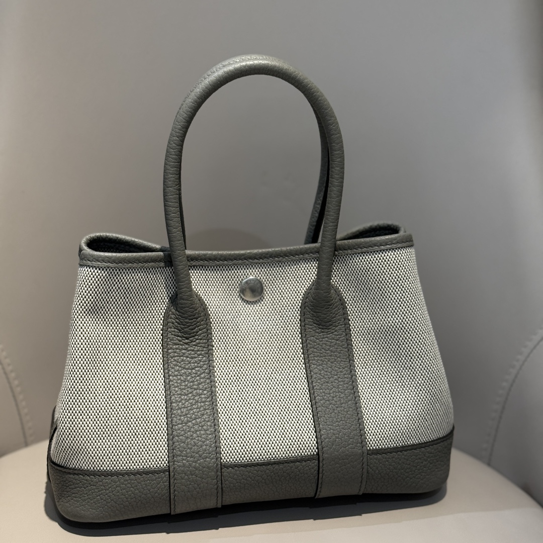Hermes 高仿 Garden Party 灰色拼帆布手提包 女款休閒托特包| 12 Hermes 高仿 Garden Party 灰色拼帆布手提包 女款休閒托特包