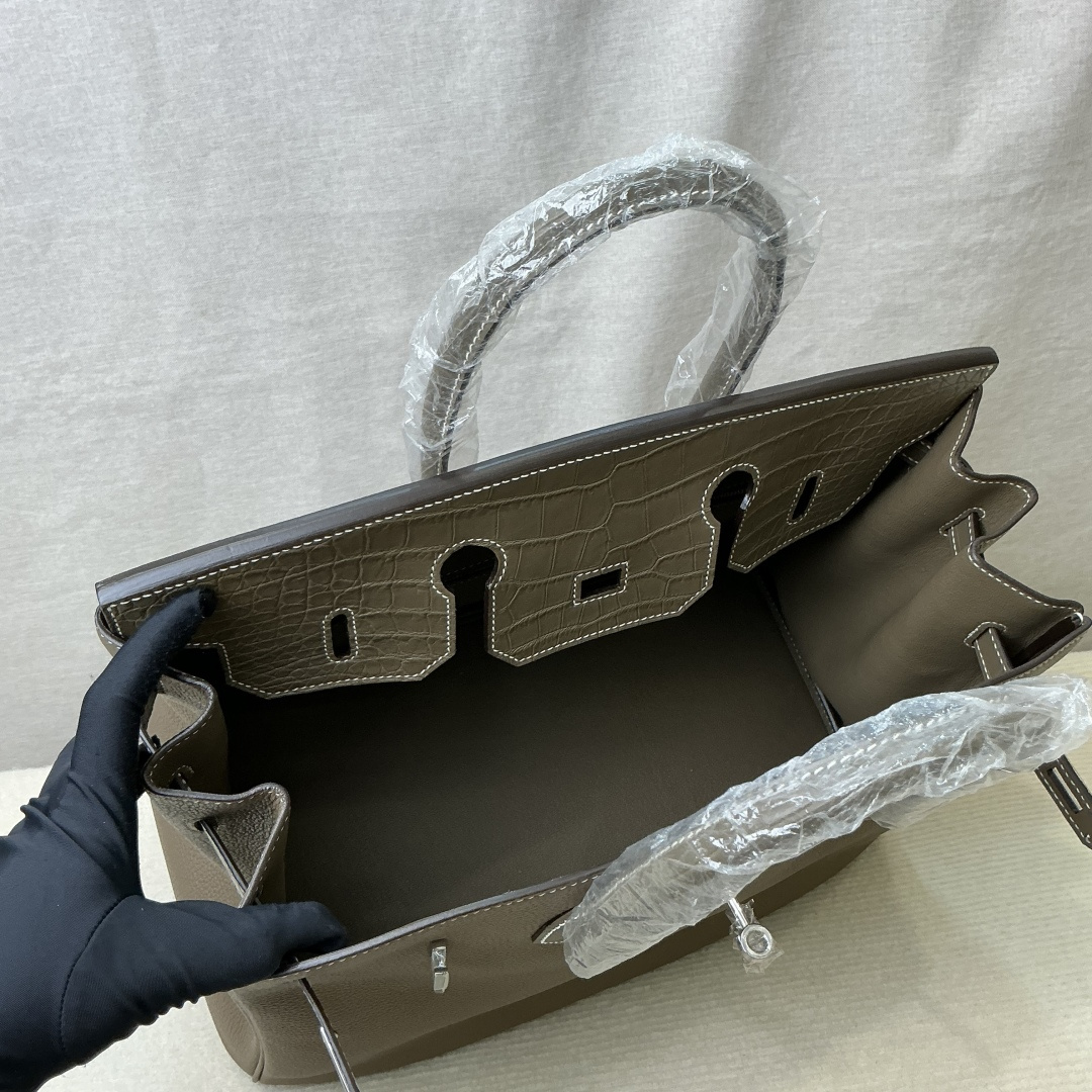 Hermes 高仿 女款 Birkin 手提包 灰棕拼接款 百搭輕奢風| 8 Hermes 高仿 女款 Birkin 手提包 灰棕拼接款 百搭輕奢風