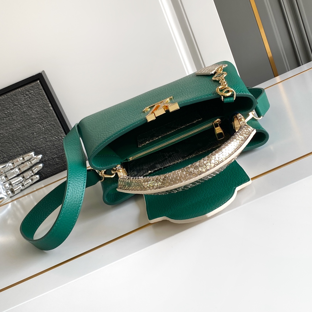 LV 高仿 女款 Capucines 深綠蛇紋手提包 經典斜背包| 8 LV 高仿 女款 Capucines 深綠蛇紋手提包 經典斜背包