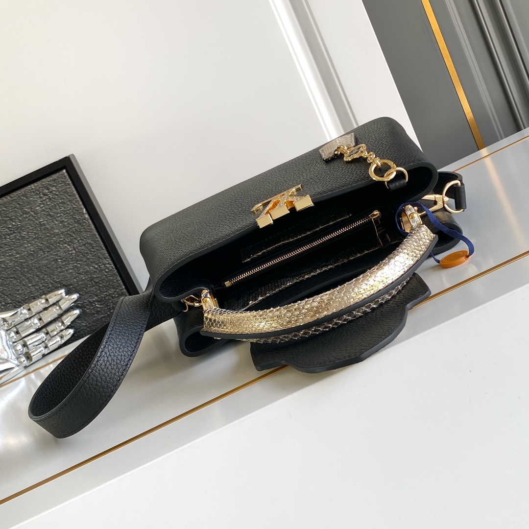 LV 高仿 女款 Capucines 黑金蛇紋手提包 商務風斜背包| 8 LV 高仿 女款 Capucines 黑金蛇紋手提包 商務風斜背包