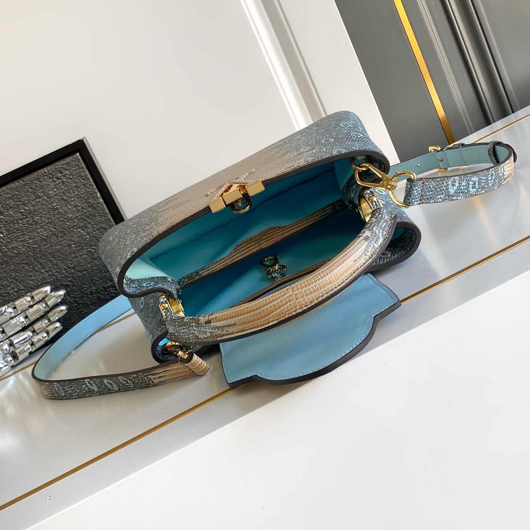LV 高仿 女款 Capucines 粉色蛇紋手提包 氣質斜背包| 9 LV 高仿 女款 Capucines 粉色蛇紋手提包 氣質斜背包
