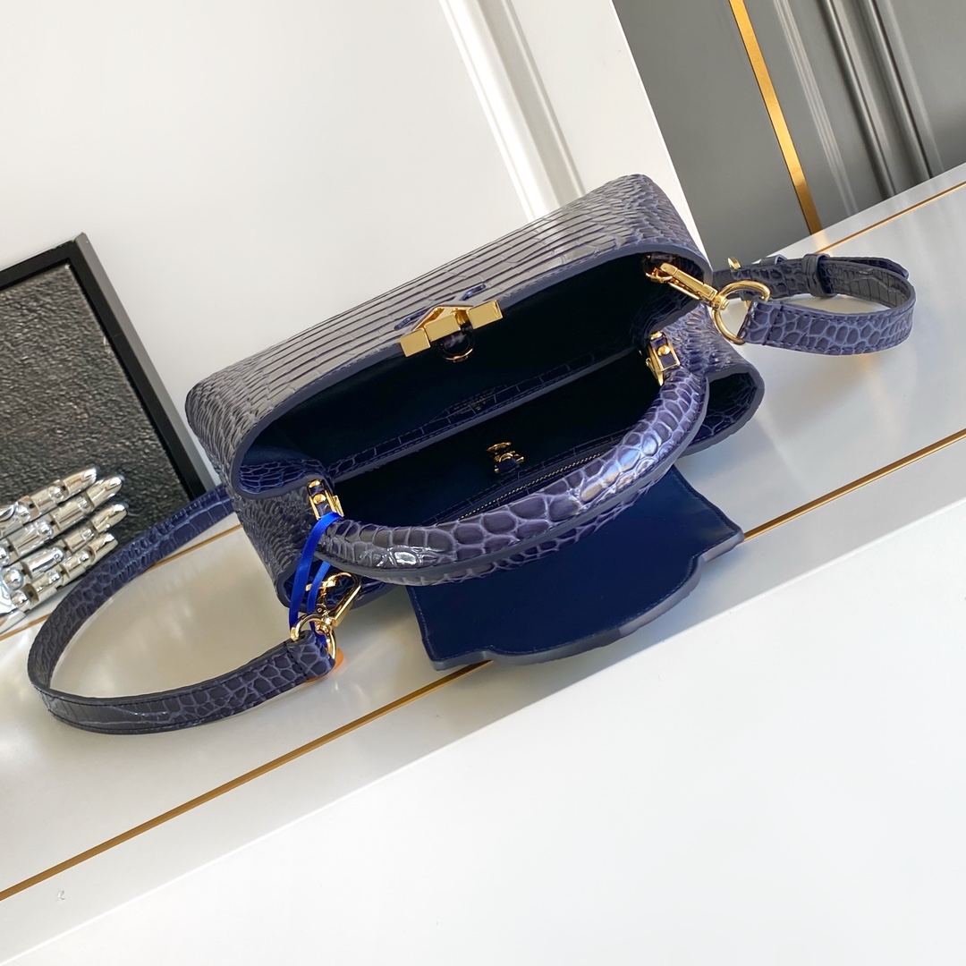 LV 原單 女款 Capucines 深藍鱷魚紋手提包 高級斜背包| 8 LV 原單 女款 Capucines 深藍鱷魚紋手提包 高級斜背包