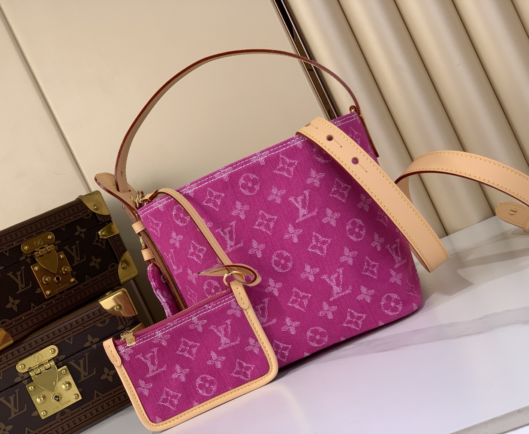 LV A貨粉色老花肩背包 雙包設計單肩斜背甜美百搭時尚款| 17 LV A貨粉色老花肩背包 雙包設計單肩斜背甜美百搭時尚款