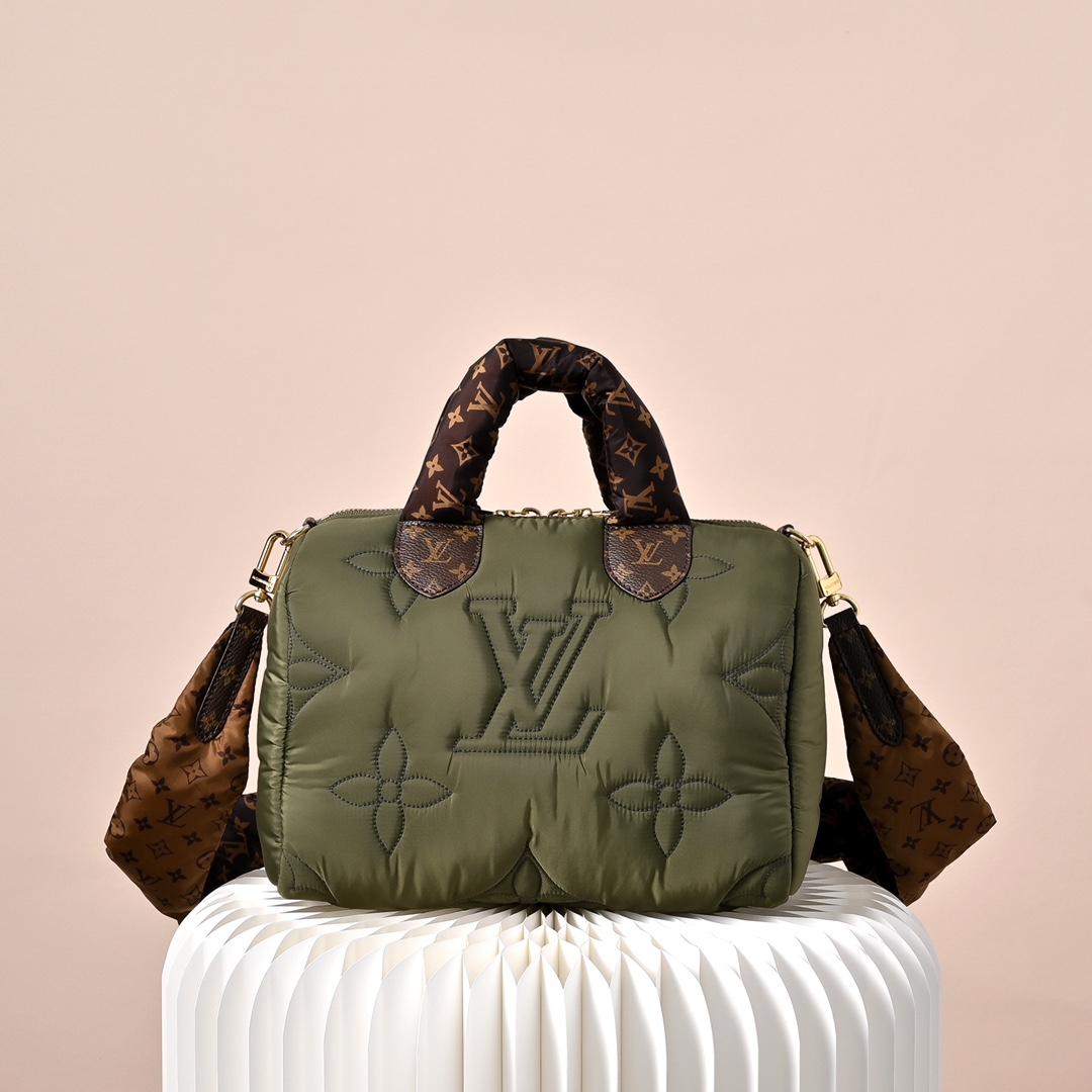 LV 高仿 女款 Pillow Speedy 枕頭包 軍綠色 輕量設計 休閒百搭款