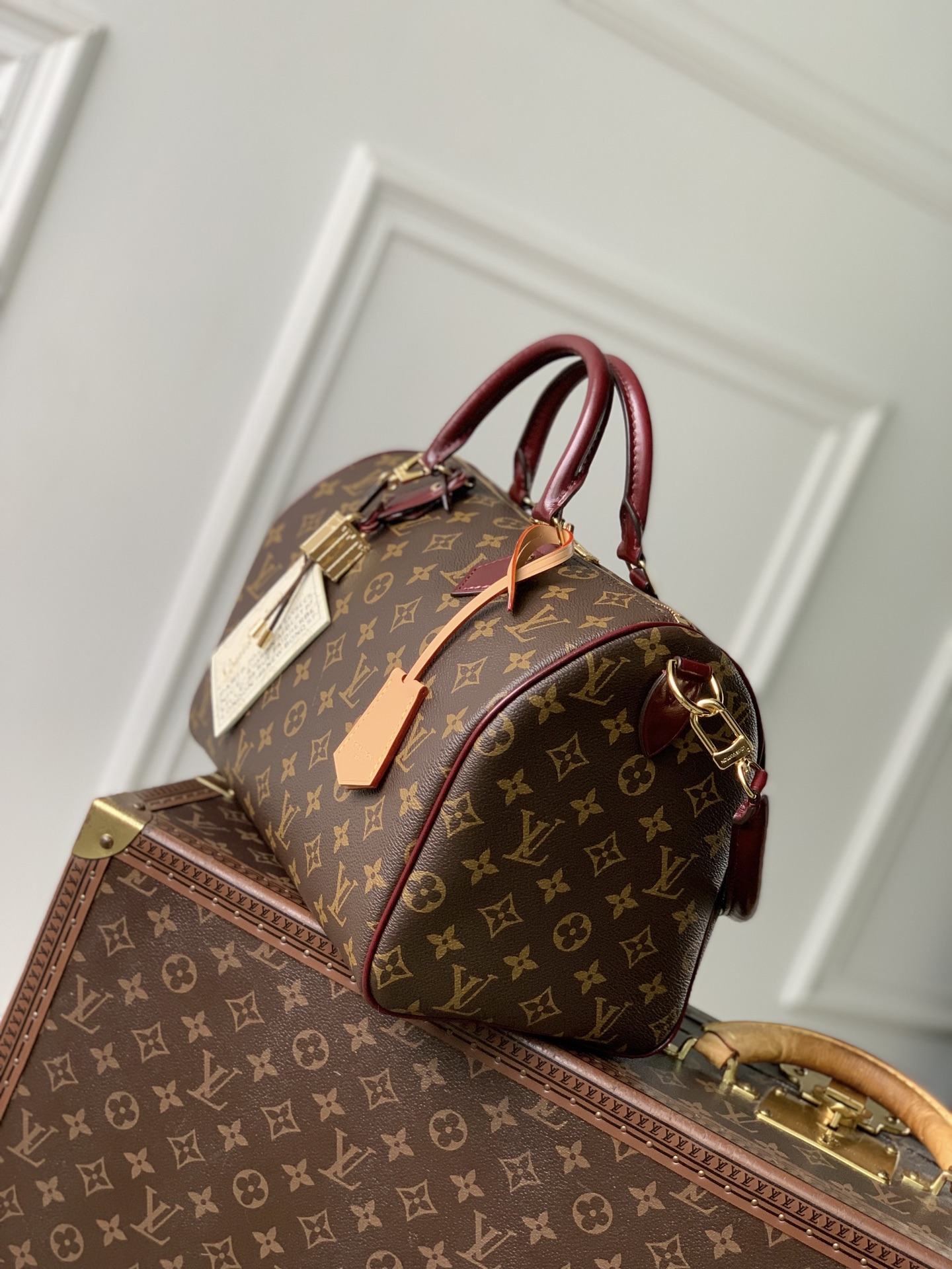 LV 原單 女款 老花手提包 紅色拼接設計 經典通勤款| 14 LV 原單 女款 老花手提包 紅色拼接設計 經典通勤款