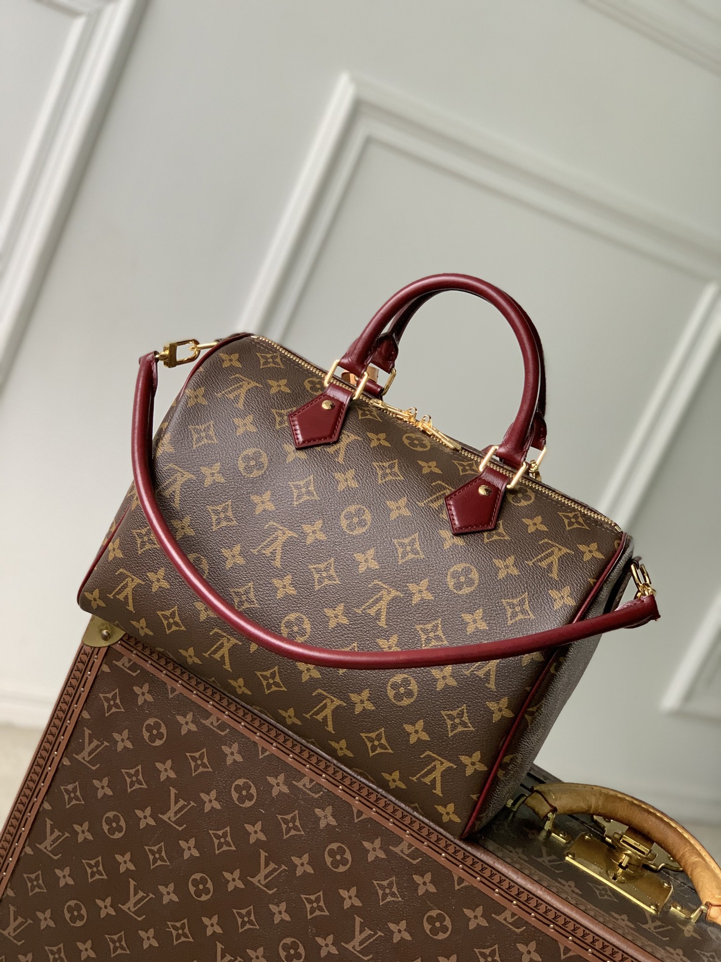 LV 原單 女款 老花手提包 紅色拼接設計 經典通勤款| 13 LV 原單 女款 老花手提包 紅色拼接設計 經典通勤款