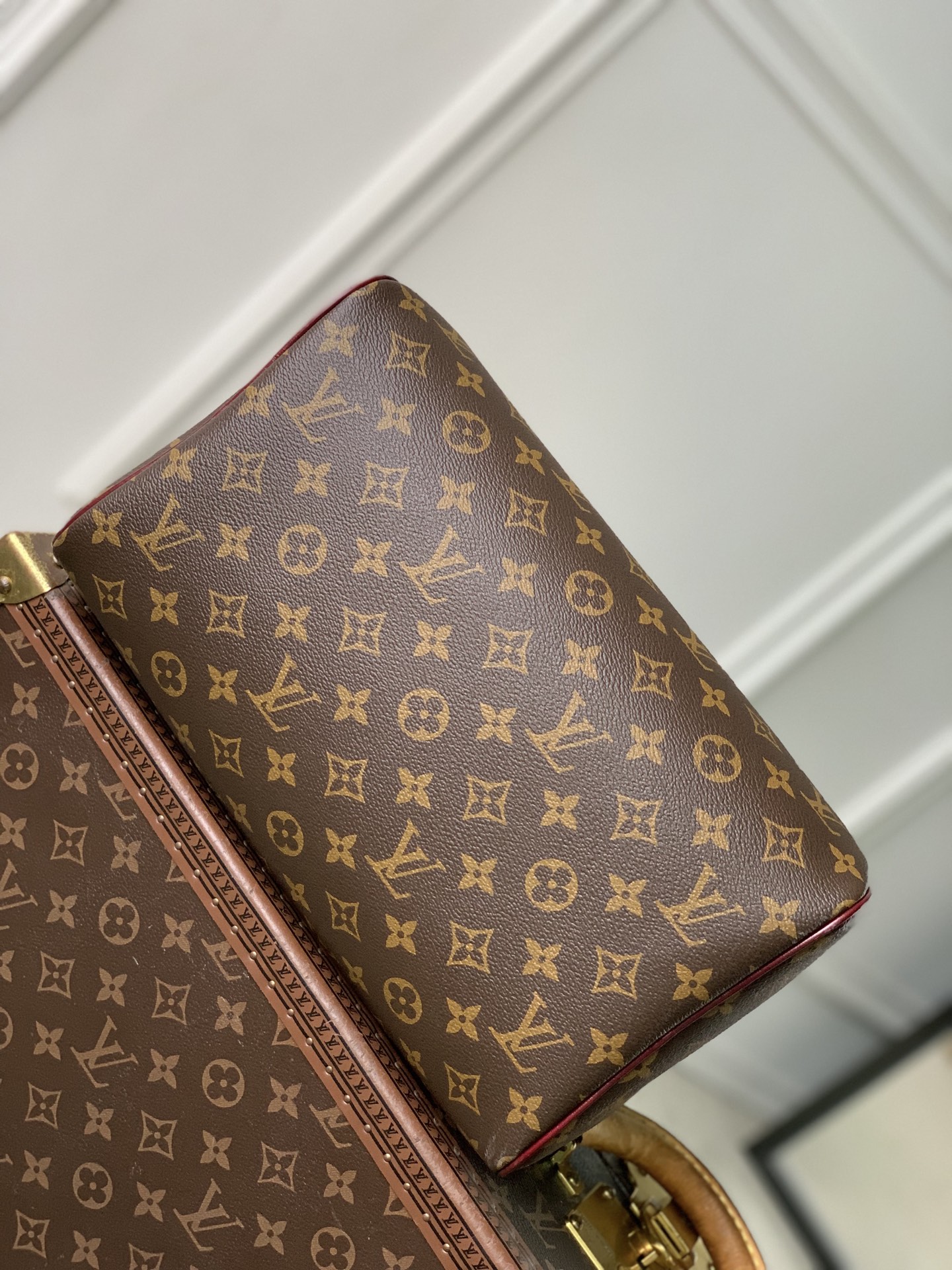 LV 原單 女款 老花手提包 紅色拼接設計 經典通勤款| 12 LV 原單 女款 老花手提包 紅色拼接設計 經典通勤款