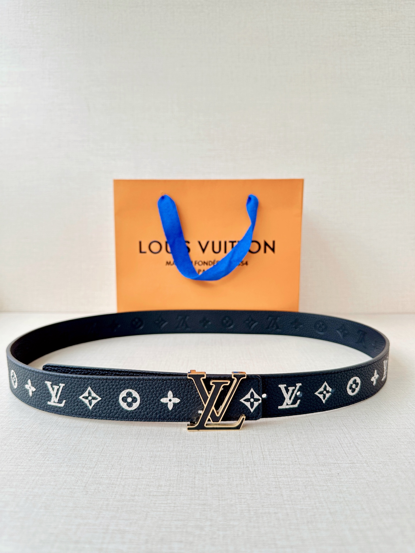 LV 高仿 男款 雙面黑灰老花LV扣皮帶 3.4cm精品鋼扣 商務休閒百搭款