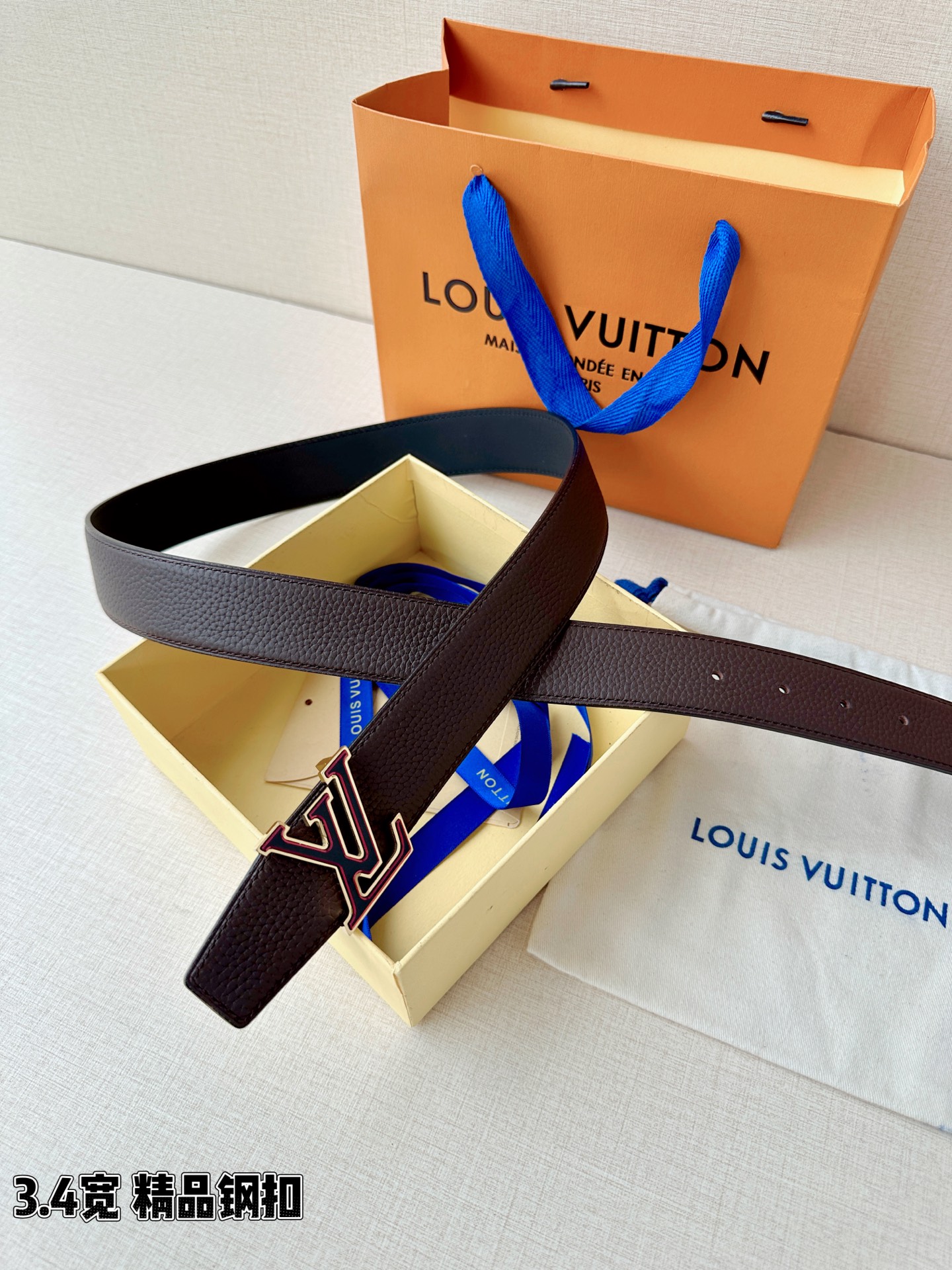 LV 高仿 男款 咖啡色雙面LV扣皮帶 3.4cm復古質感精品款| 12 LV 高仿 男款 咖啡色雙面LV扣皮帶 3.4cm復古質感精品款