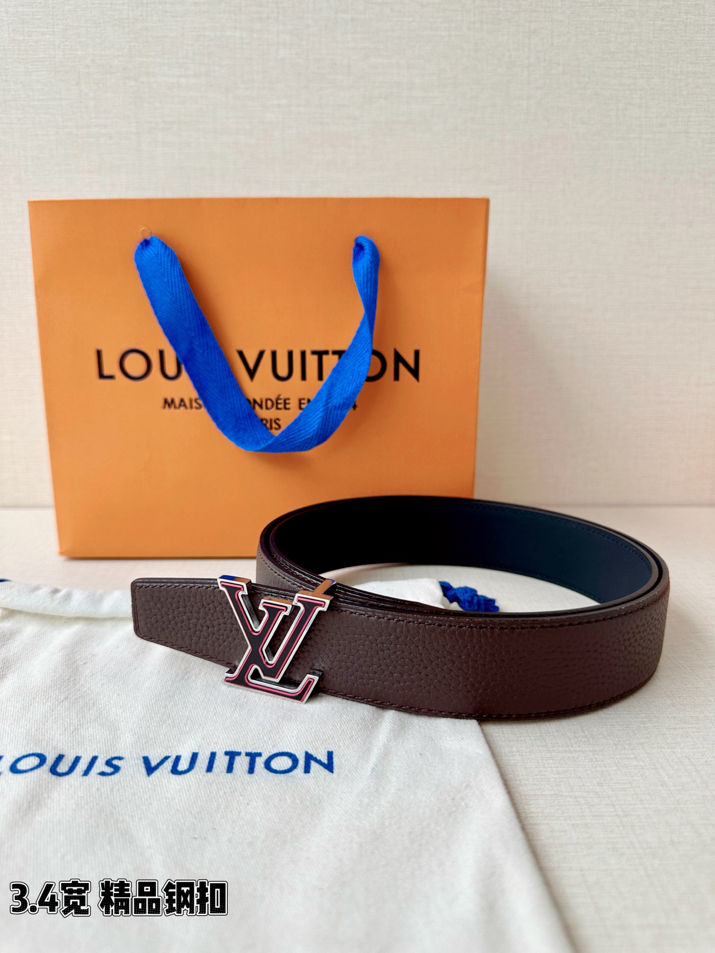 LV 高仿 男款 咖啡色雙面LV扣皮帶 3.4cm復古質感精品款| 10 LV 高仿 男款 咖啡色雙面LV扣皮帶 3.4cm復古質感精品款