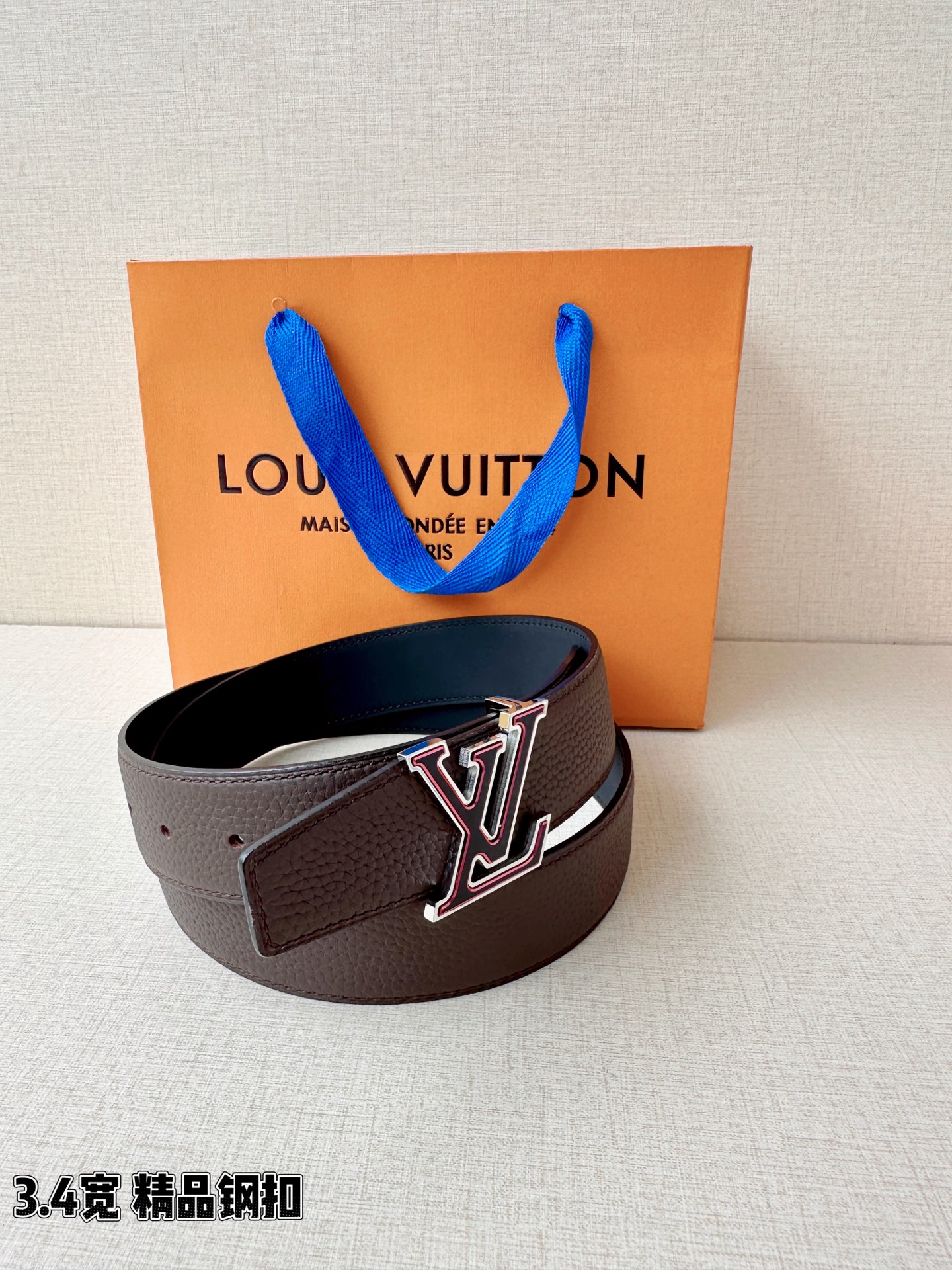 LV 高仿 男款 咖啡色雙面LV扣皮帶 3.4cm復古質感精品款| 8 LV 高仿 男款 咖啡色雙面LV扣皮帶 3.4cm復古質感精品款