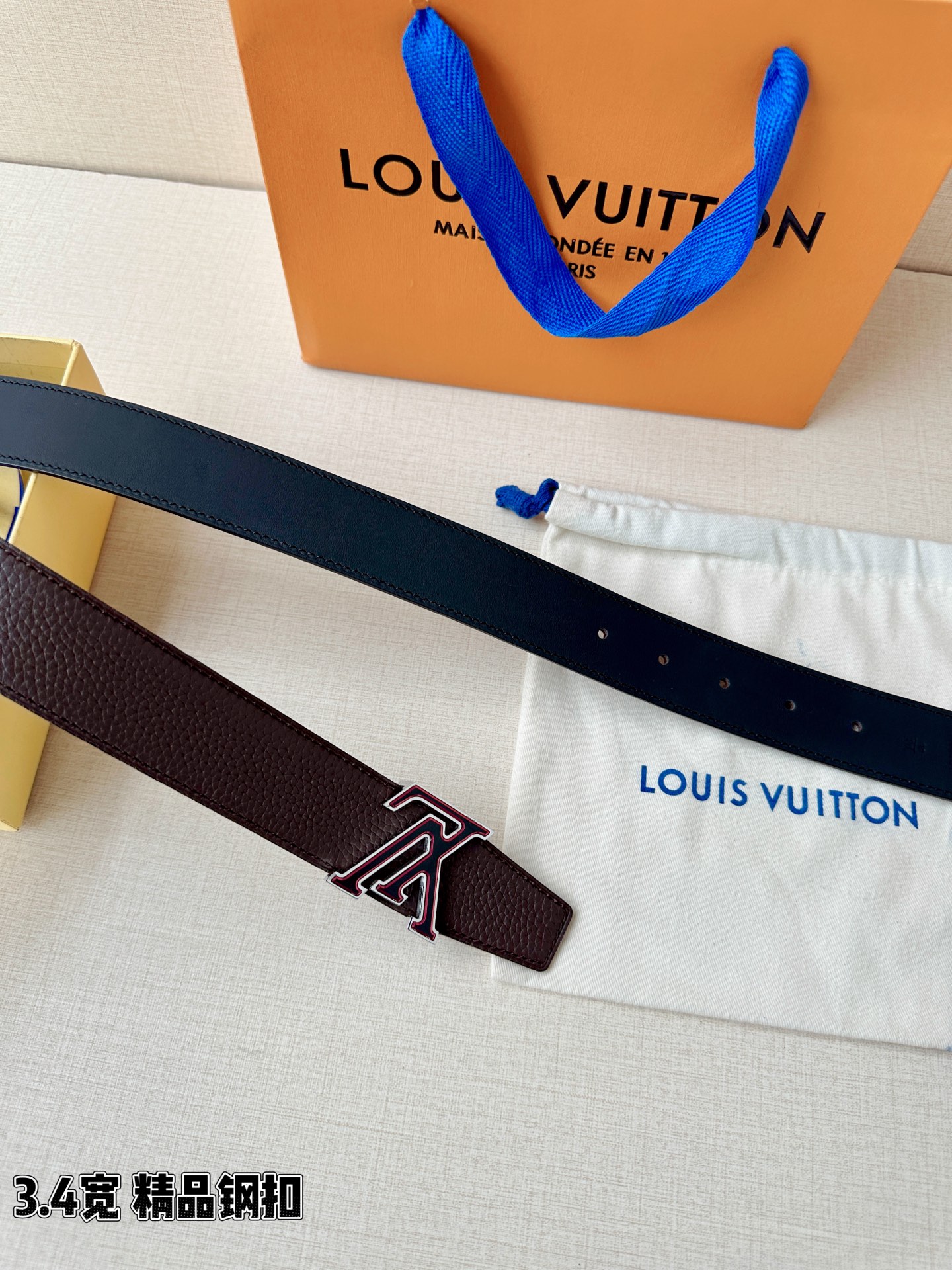 LV 高仿 男款 咖啡色雙面LV扣皮帶 3.4cm復古質感精品款| 7 LV 高仿 男款 咖啡色雙面LV扣皮帶 3.4cm復古質感精品款