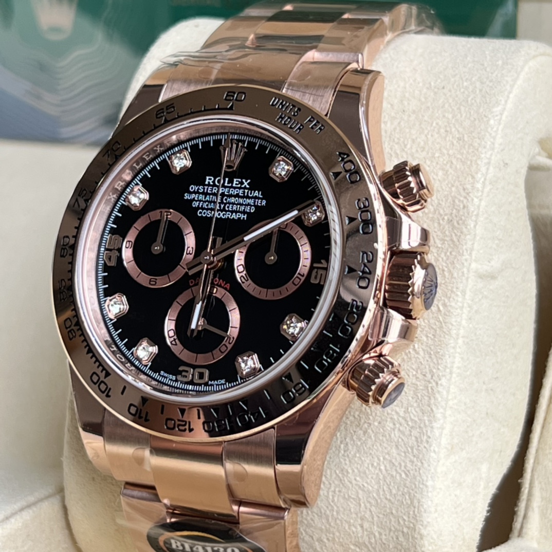 Rolex 高仿 男款 Daytona 玫瑰金黑面鑽刻計時腕錶 奢華潮流款| 14 Rolex 高仿 男款 Daytona 玫瑰金黑面鑽刻計時腕錶 奢華潮流款