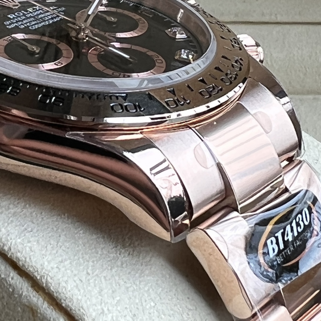 Rolex 高仿 男款 Daytona 玫瑰金黑面鑽刻計時腕錶 奢華潮流款| 11 Rolex 高仿 男款 Daytona 玫瑰金黑面鑽刻計時腕錶 奢華潮流款