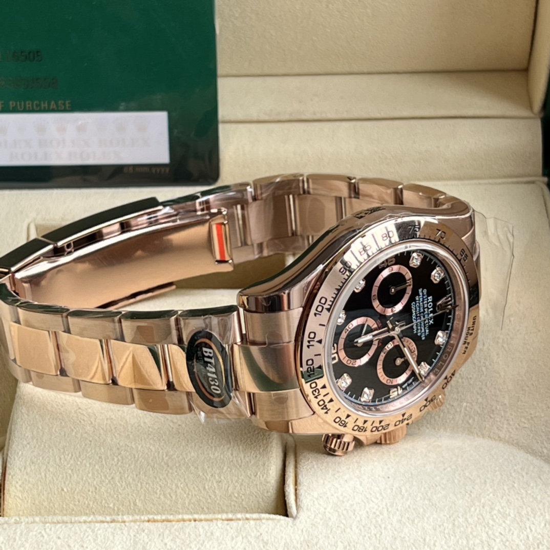 Rolex 高仿 男款 Daytona 玫瑰金黑面鑽刻計時腕錶 奢華潮流款| 9 Rolex 高仿 男款 Daytona 玫瑰金黑面鑽刻計時腕錶 奢華潮流款