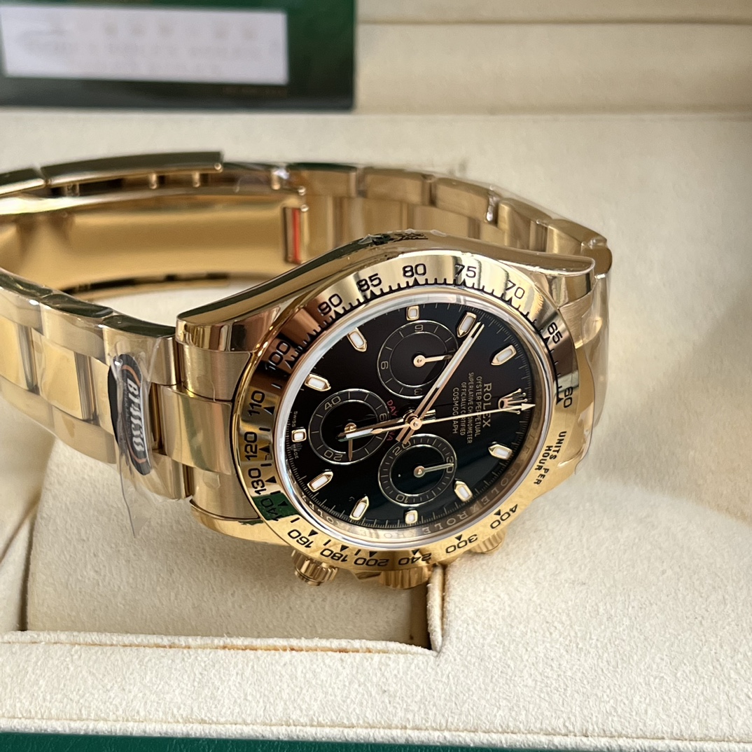 Rolex 高仿 男款 Daytona 黑面金殼鋼帶計時腕錶 經典奢華商務風| 9 Rolex 高仿 男款 Daytona 黑面金殼鋼帶計時腕錶 經典奢華商務風