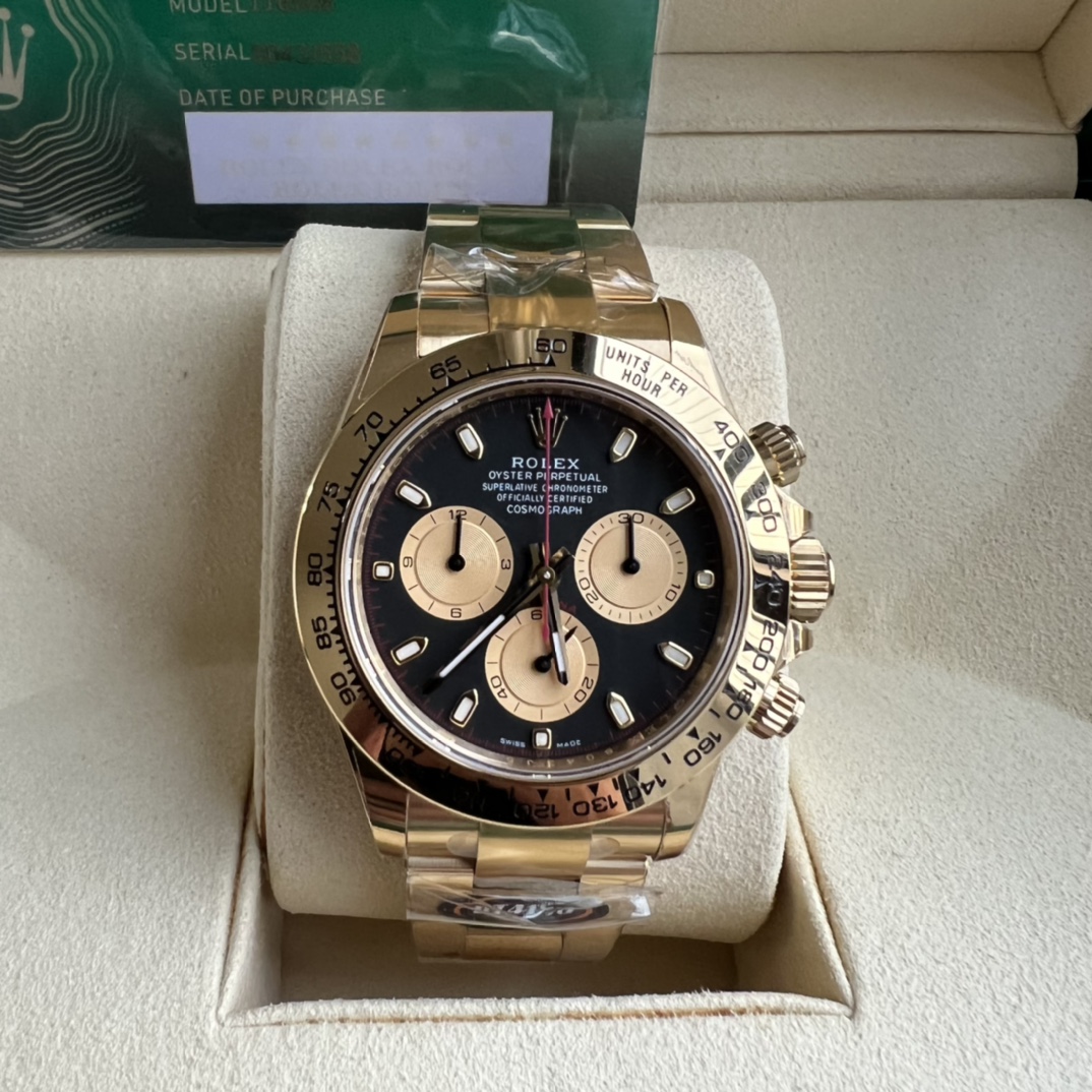 Rolex 原單 男款 Daytona 黑面金三眼計時腕錶 經典運動商務款