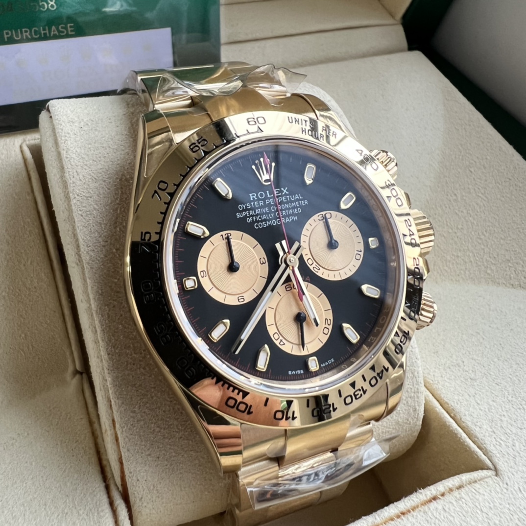 Rolex 原單 男款 Daytona 黑面金三眼計時腕錶 經典運動商務款| 13 Rolex 原單 男款 Daytona 黑面金三眼計時腕錶 經典運動商務款