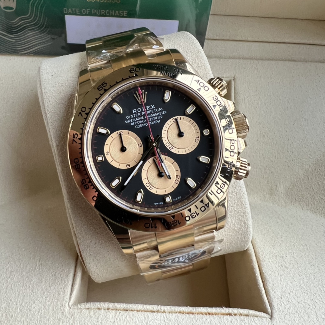 Rolex 原單 男款 Daytona 黑面金三眼計時腕錶 經典運動商務款| 12 Rolex 原單 男款 Daytona 黑面金三眼計時腕錶 經典運動商務款