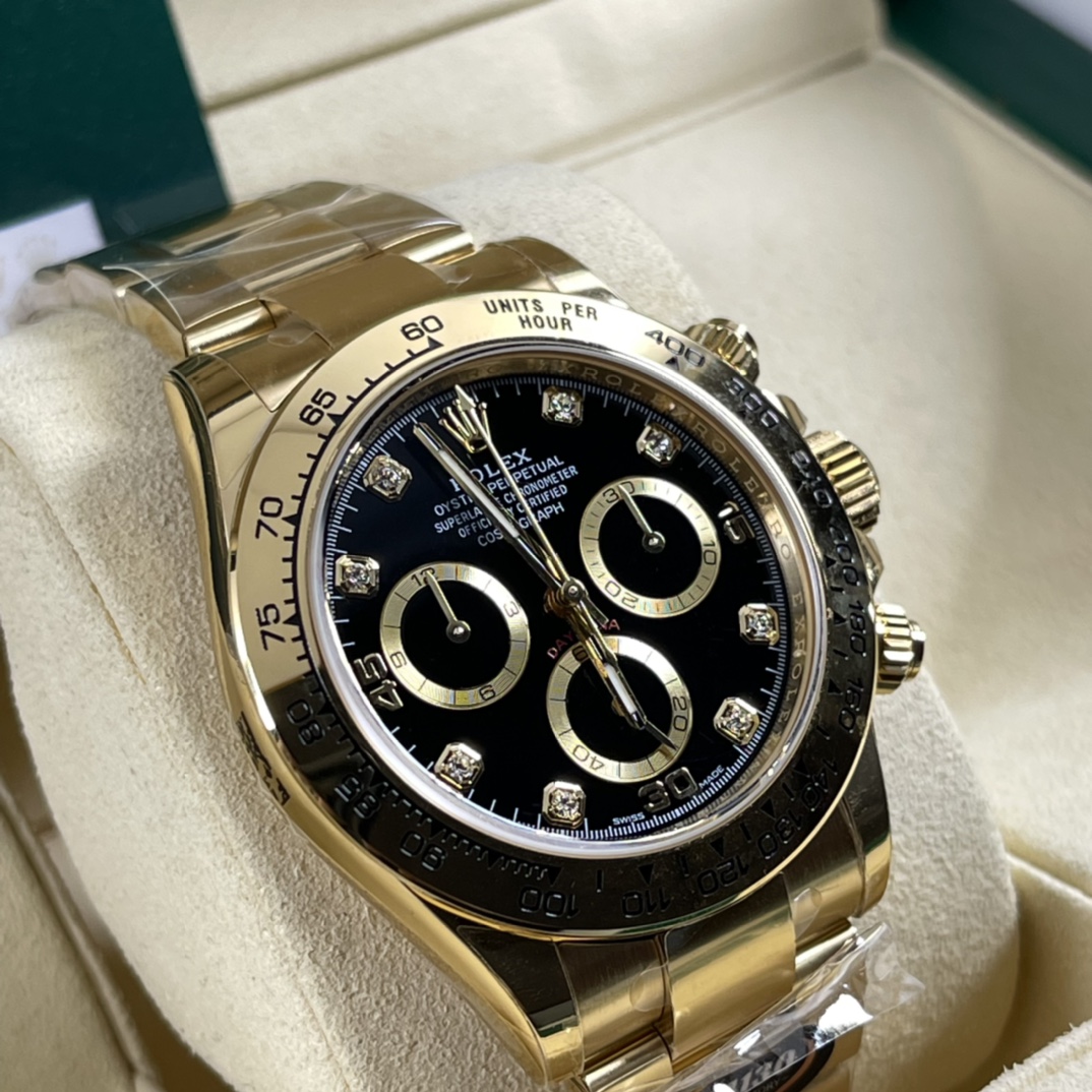 Rolex A貨 男款 Daytona 黑面鑽刻金殼計時腕錶 奢華高端款| 13 Rolex A貨 男款 Daytona 黑面鑽刻金殼計時腕錶 奢華高端款