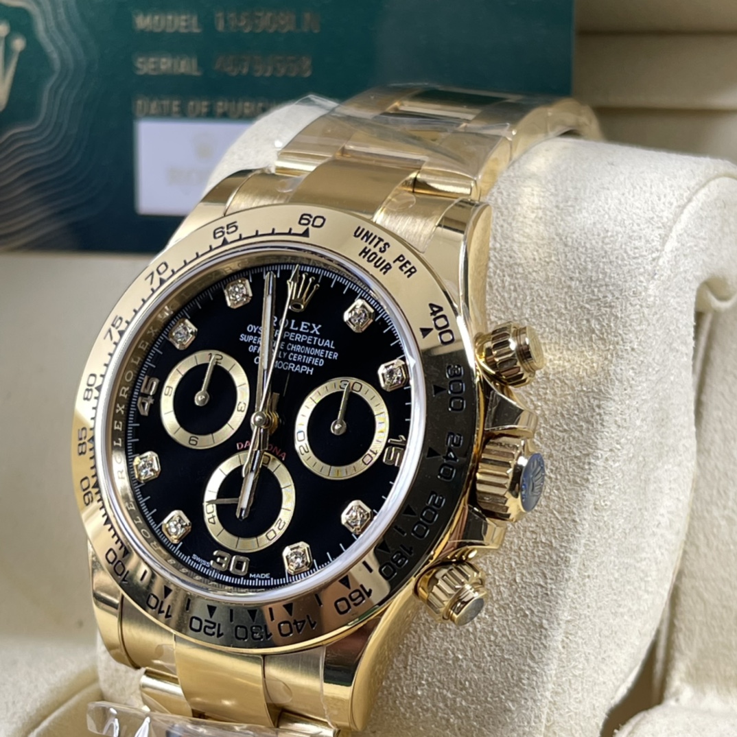 Rolex A貨 男款 Daytona 黑面鑽刻金殼計時腕錶 奢華高端款| 12 Rolex A貨 男款 Daytona 黑面鑽刻金殼計時腕錶 奢華高端款
