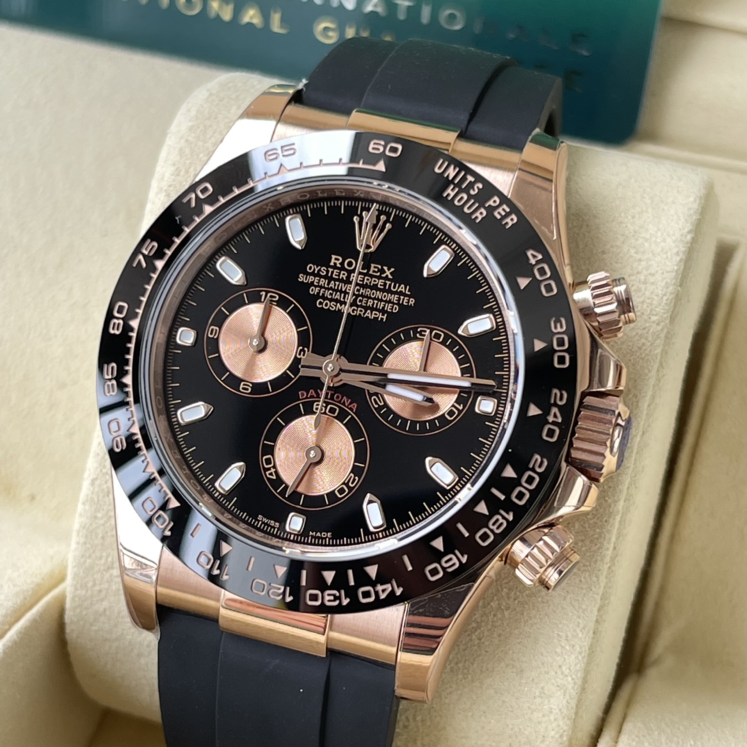 Rolex 高仿 男款 Daytona 黑面橡膠帶玫瑰金計時腕錶 運動奢華款| 14 Rolex 高仿 男款 Daytona 黑面橡膠帶玫瑰金計時腕錶 運動奢華款