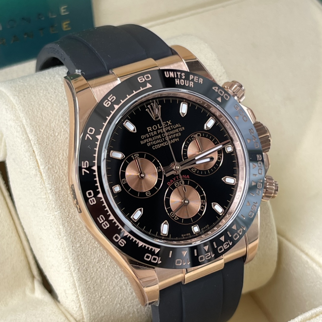 Rolex 高仿 男款 Daytona 黑面橡膠帶玫瑰金計時腕錶 運動奢華款| 13 Rolex 高仿 男款 Daytona 黑面橡膠帶玫瑰金計時腕錶 運動奢華款
