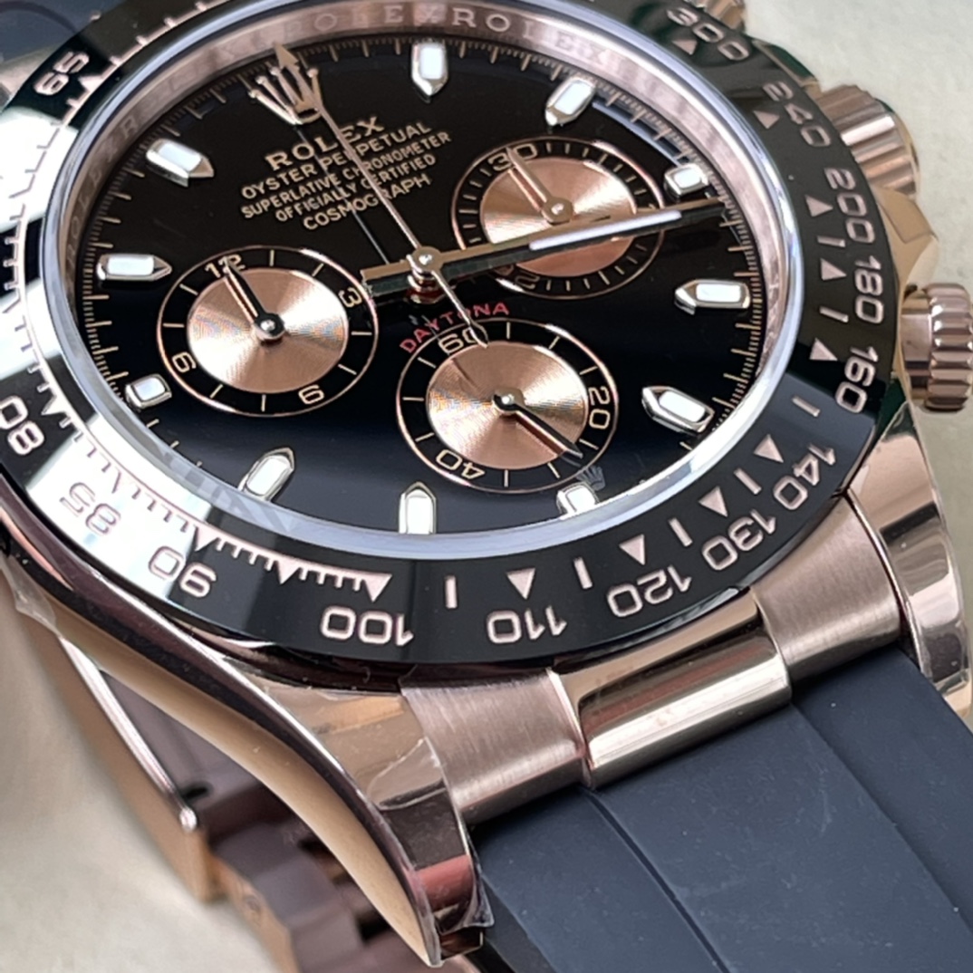 Rolex 高仿 男款 Daytona 黑面橡膠帶玫瑰金計時腕錶 運動奢華款| 11 Rolex 高仿 男款 Daytona 黑面橡膠帶玫瑰金計時腕錶 運動奢華款