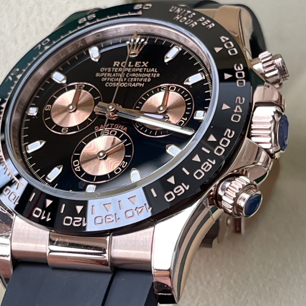Rolex 高仿 男款 Daytona 黑面橡膠帶玫瑰金計時腕錶 運動奢華款| 10 Rolex 高仿 男款 Daytona 黑面橡膠帶玫瑰金計時腕錶 運動奢華款