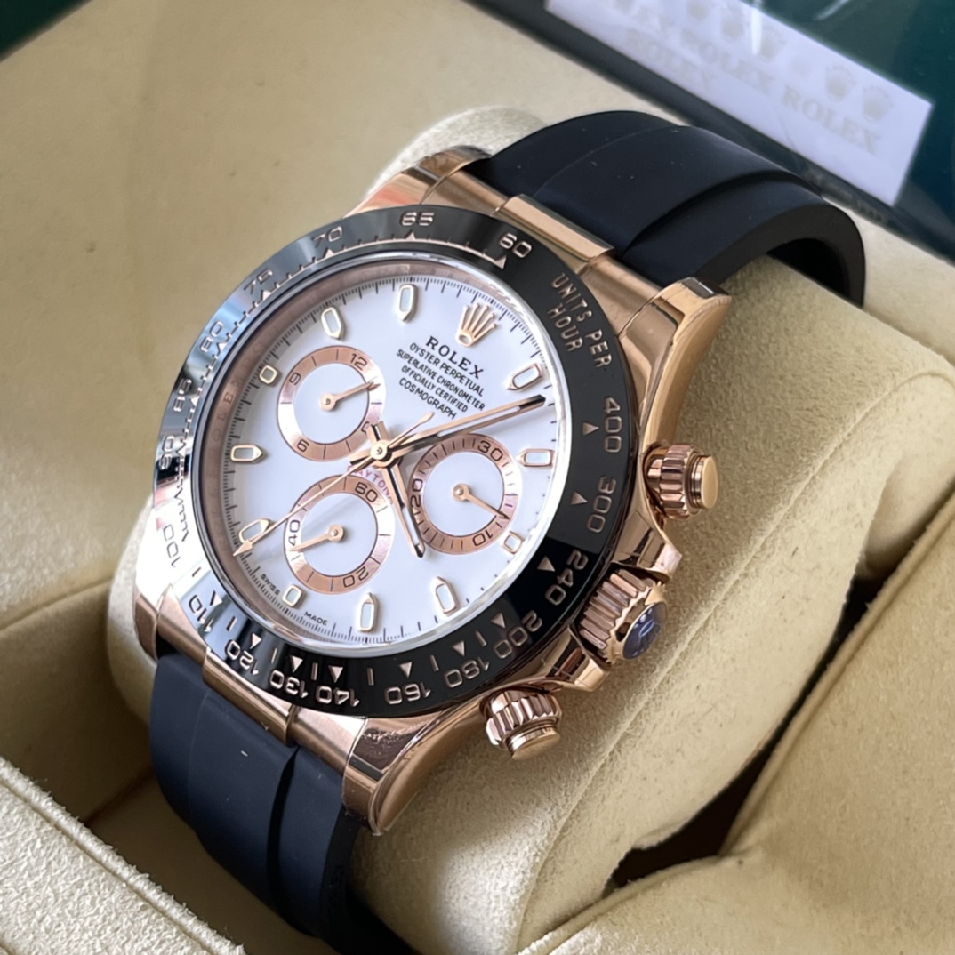 Rolex 一比一 男款 Daytona 白面玫瑰金橡膠帶計時腕錶 清爽時尚款| 14 Rolex 一比一 男款 Daytona 白面玫瑰金橡膠帶計時腕錶 清爽時尚款