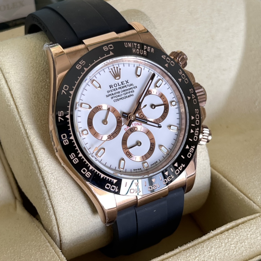 Rolex 一比一 男款 Daytona 白面玫瑰金橡膠帶計時腕錶 清爽時尚款| 13 Rolex 一比一 男款 Daytona 白面玫瑰金橡膠帶計時腕錶 清爽時尚款