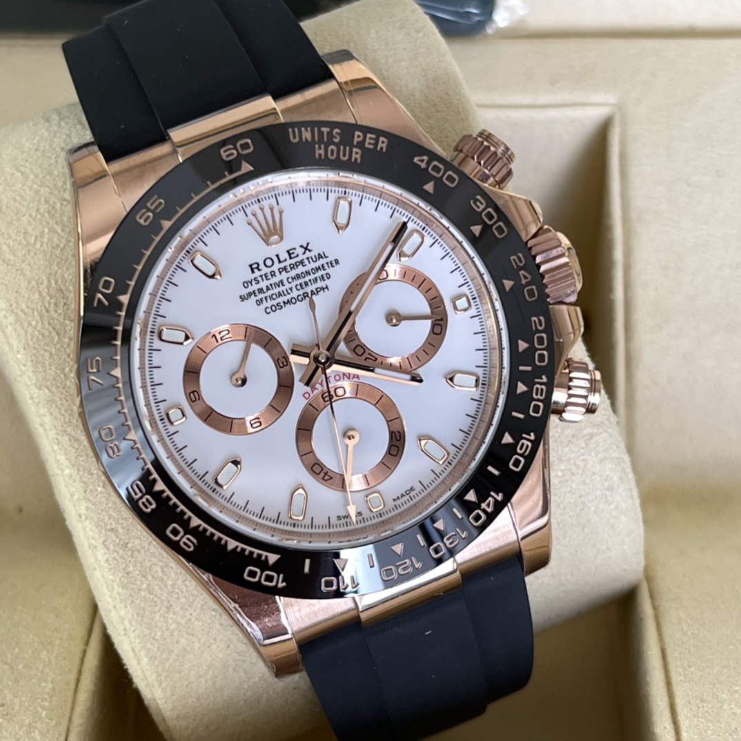 Rolex 一比一 男款 Daytona 白面玫瑰金橡膠帶計時腕錶 清爽時尚款| 12 Rolex 一比一 男款 Daytona 白面玫瑰金橡膠帶計時腕錶 清爽時尚款