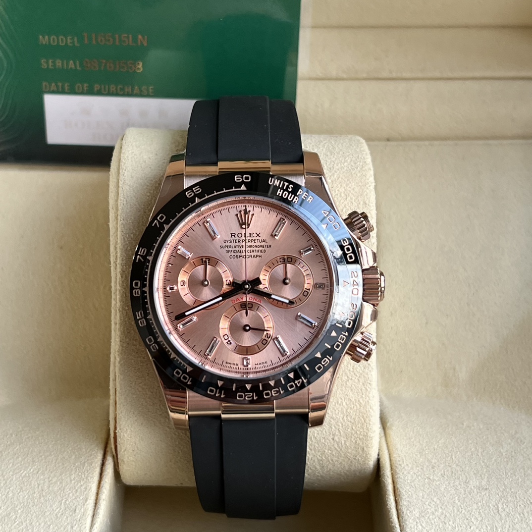Rolex 原單 男款 Daytona 粉面玫瑰金橡膠帶計時腕錶 潮流質感款