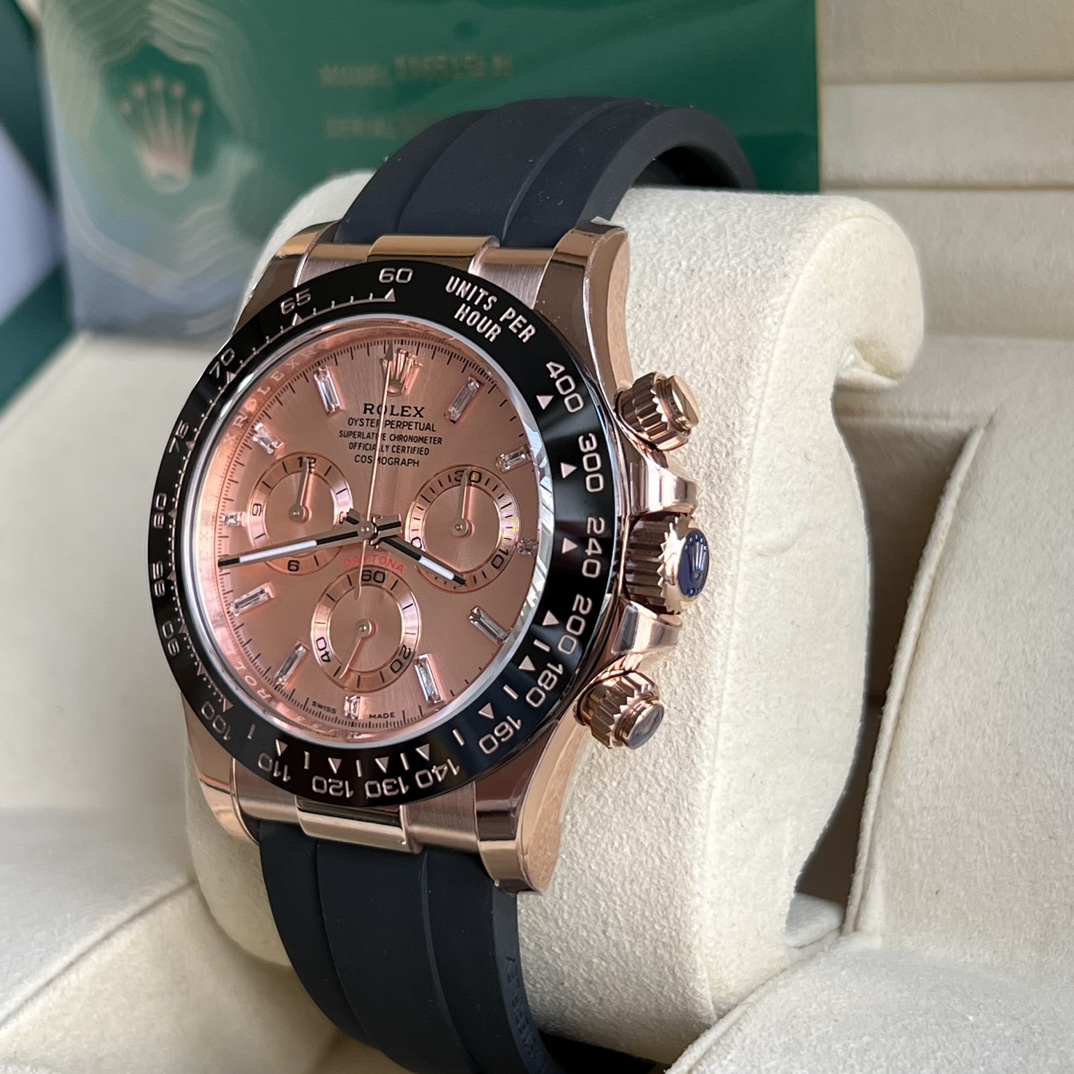 Rolex 原單 男款 Daytona 粉面玫瑰金橡膠帶計時腕錶 潮流質感款| 14 Rolex 原單 男款 Daytona 粉面玫瑰金橡膠帶計時腕錶 潮流質感款