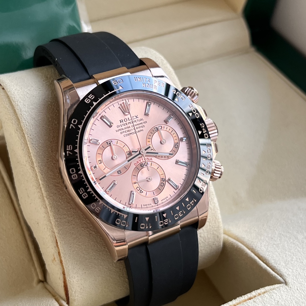 Rolex 原單 男款 Daytona 粉面玫瑰金橡膠帶計時腕錶 潮流質感款| 13 Rolex 原單 男款 Daytona 粉面玫瑰金橡膠帶計時腕錶 潮流質感款