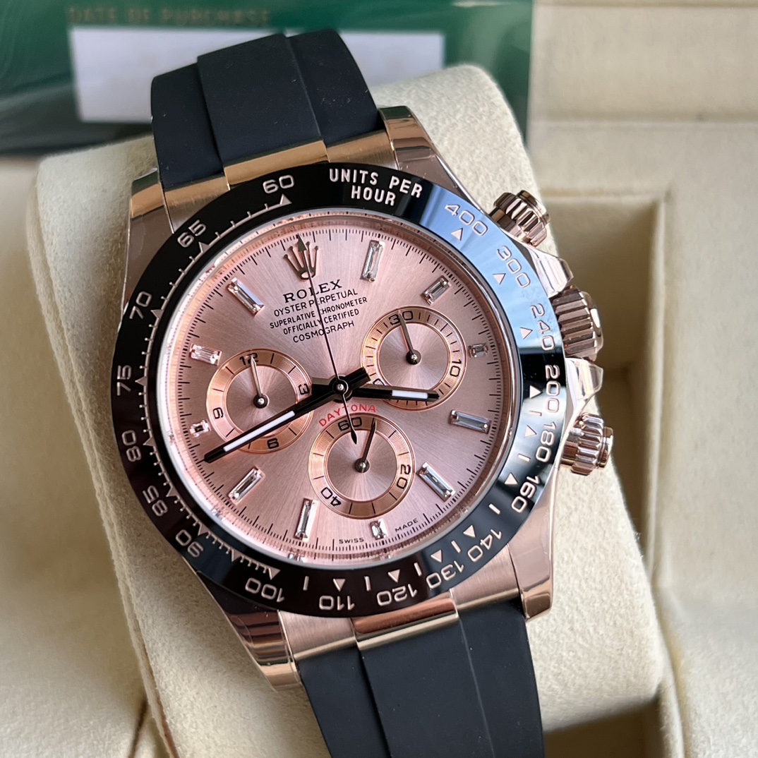 Rolex 原單 男款 Daytona 粉面玫瑰金橡膠帶計時腕錶 潮流質感款| 12 Rolex 原單 男款 Daytona 粉面玫瑰金橡膠帶計時腕錶 潮流質感款