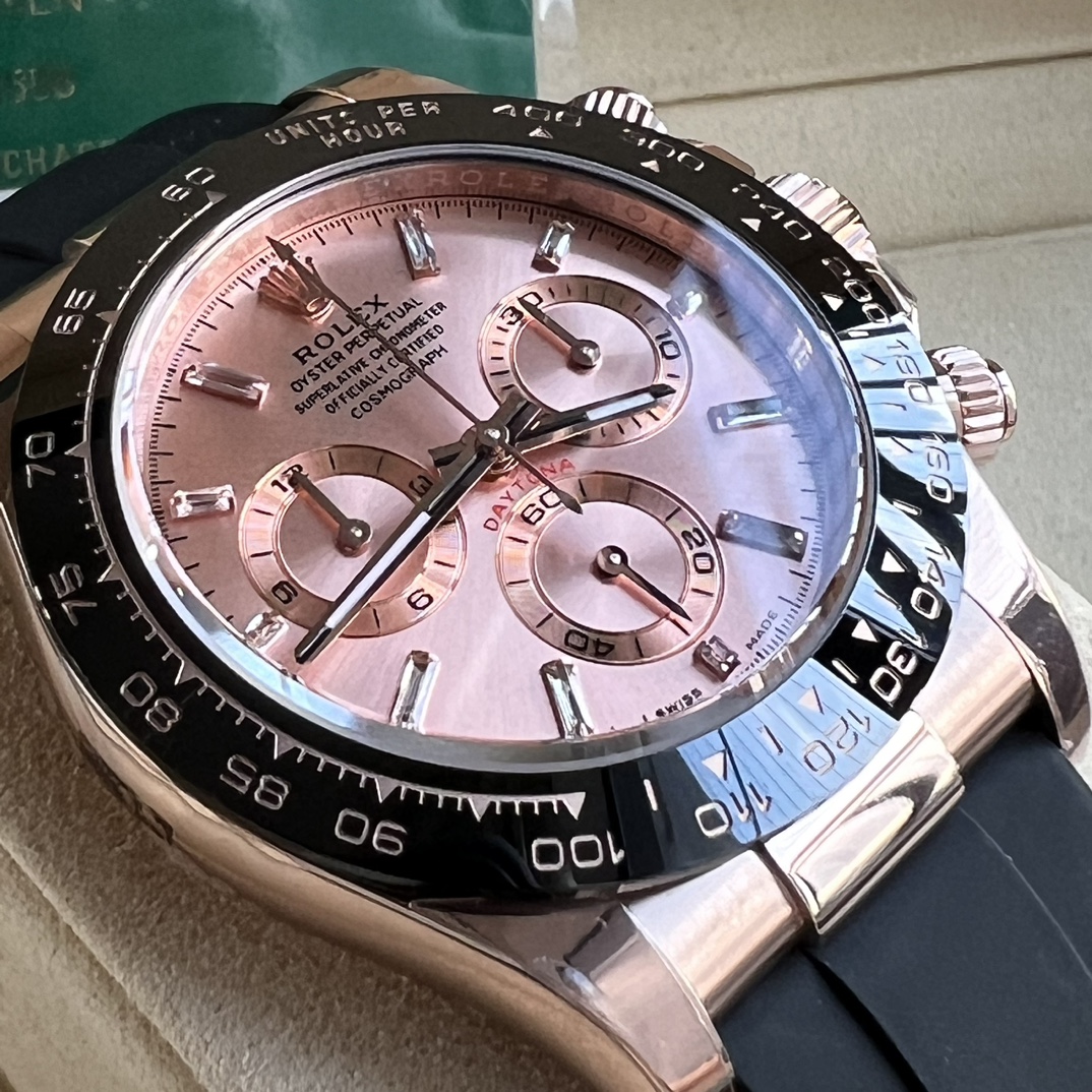 Rolex 原單 男款 Daytona 粉面玫瑰金橡膠帶計時腕錶 潮流質感款| 11 Rolex 原單 男款 Daytona 粉面玫瑰金橡膠帶計時腕錶 潮流質感款