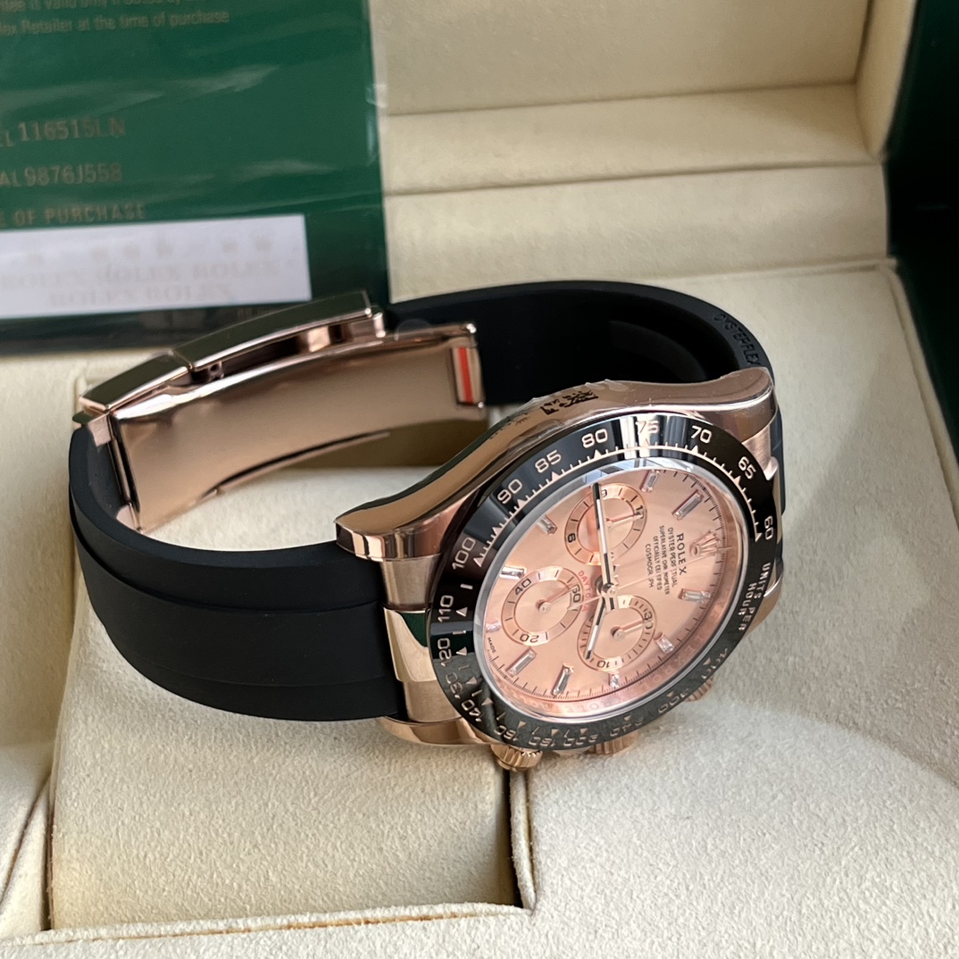Rolex 原單 男款 Daytona 粉面玫瑰金橡膠帶計時腕錶 潮流質感款| 9 Rolex 原單 男款 Daytona 粉面玫瑰金橡膠帶計時腕錶 潮流質感款