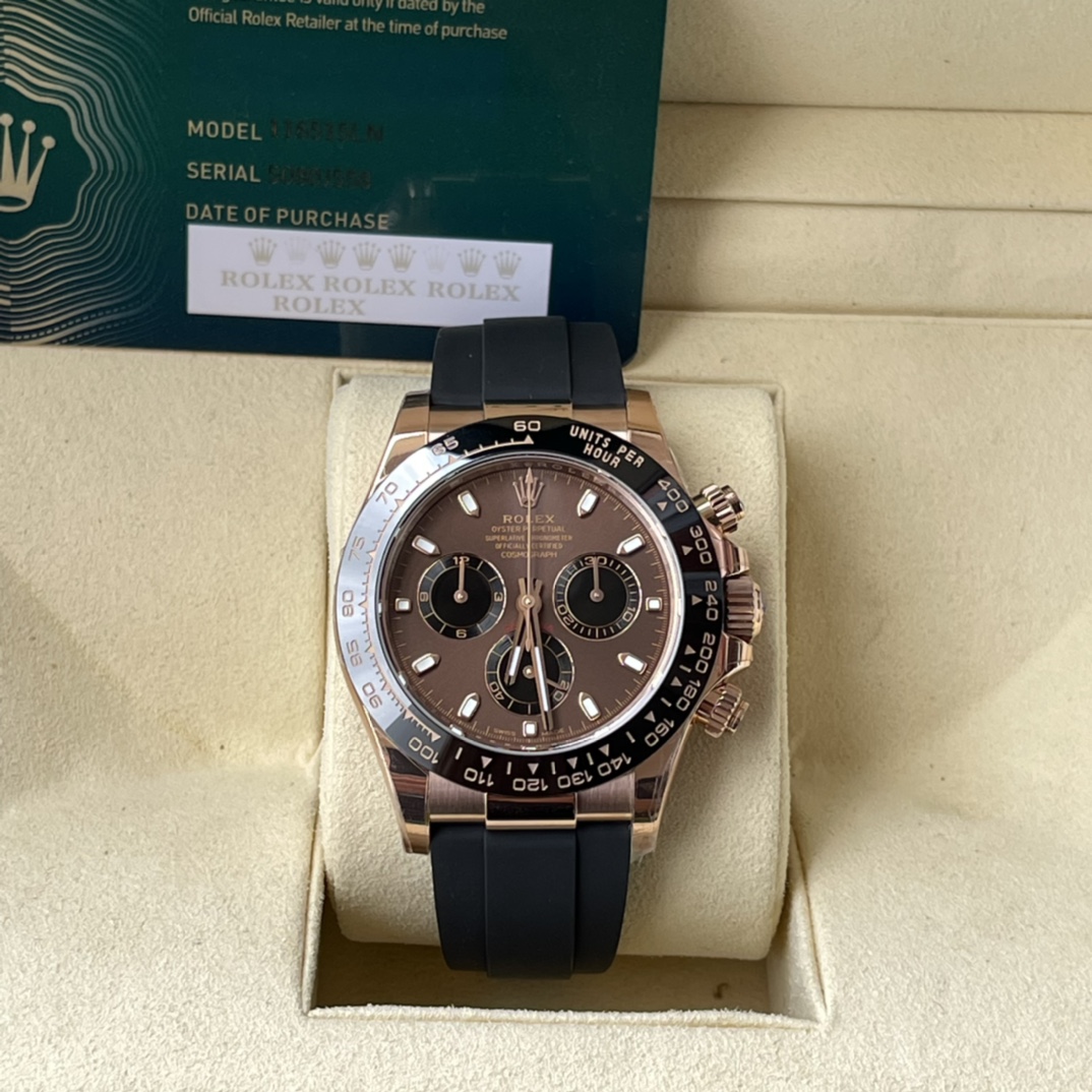 Rolex 高仿 男款 Daytona 咖啡面玫瑰金橡膠帶計時腕錶 成熟質感款