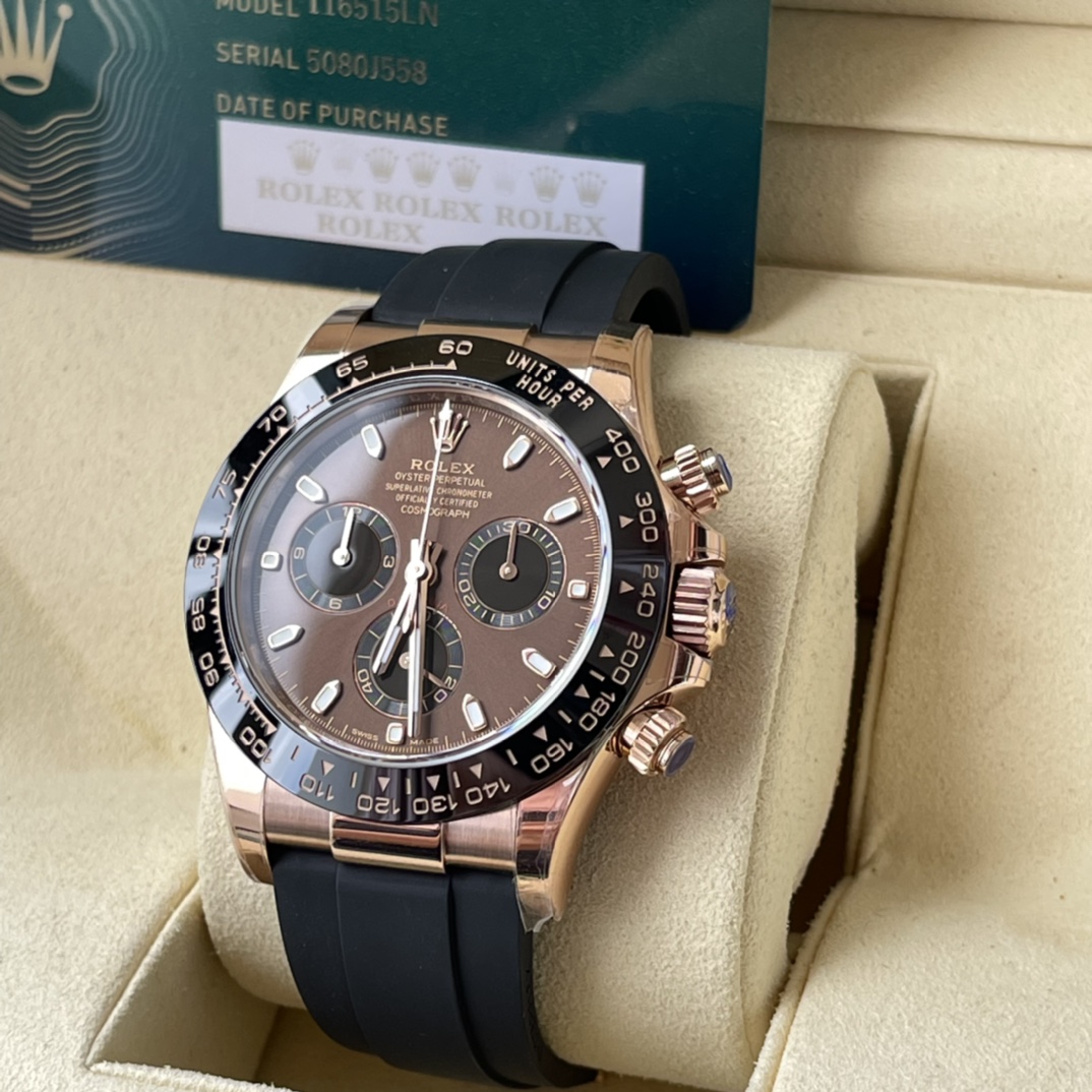 Rolex 高仿 男款 Daytona 咖啡面玫瑰金橡膠帶計時腕錶 成熟質感款| 14 Rolex 高仿 男款 Daytona 咖啡面玫瑰金橡膠帶計時腕錶 成熟質感款