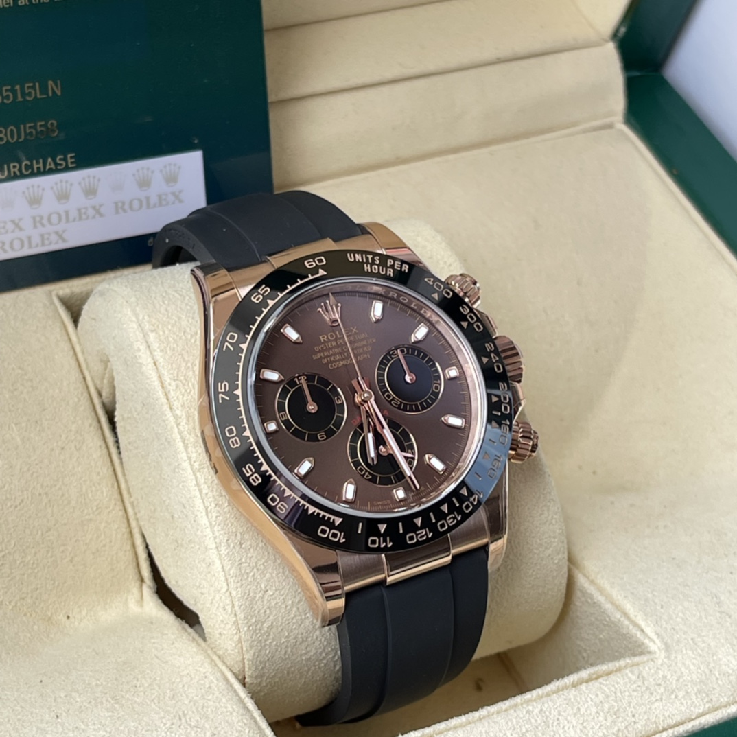 Rolex 高仿 男款 Daytona 咖啡面玫瑰金橡膠帶計時腕錶 成熟質感款| 13 Rolex 高仿 男款 Daytona 咖啡面玫瑰金橡膠帶計時腕錶 成熟質感款