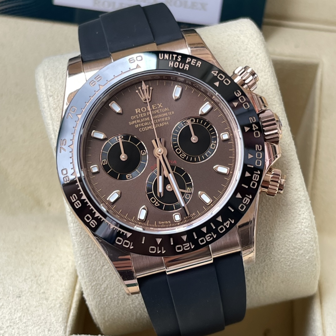 Rolex 高仿 男款 Daytona 咖啡面玫瑰金橡膠帶計時腕錶 成熟質感款| 12 Rolex 高仿 男款 Daytona 咖啡面玫瑰金橡膠帶計時腕錶 成熟質感款