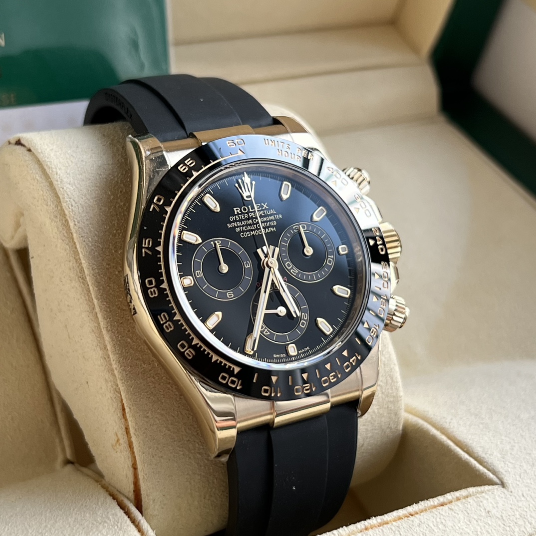 Rolex 高仿 男款 Daytona 黑面橡膠帶玫瑰金計時腕錶 經典運動款| 13 Rolex 高仿 男款 Daytona 黑面橡膠帶玫瑰金計時腕錶 經典運動款