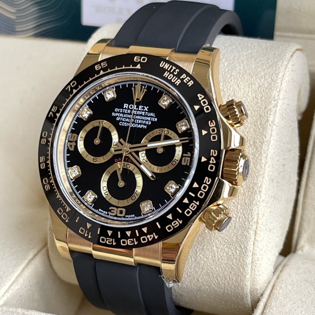 Rolex 高仿 男款 Daytona 黑面鑽刻橡膠帶計時腕錶 奢華運動風| 14 Rolex 高仿 男款 Daytona 黑面鑽刻橡膠帶計時腕錶 奢華運動風