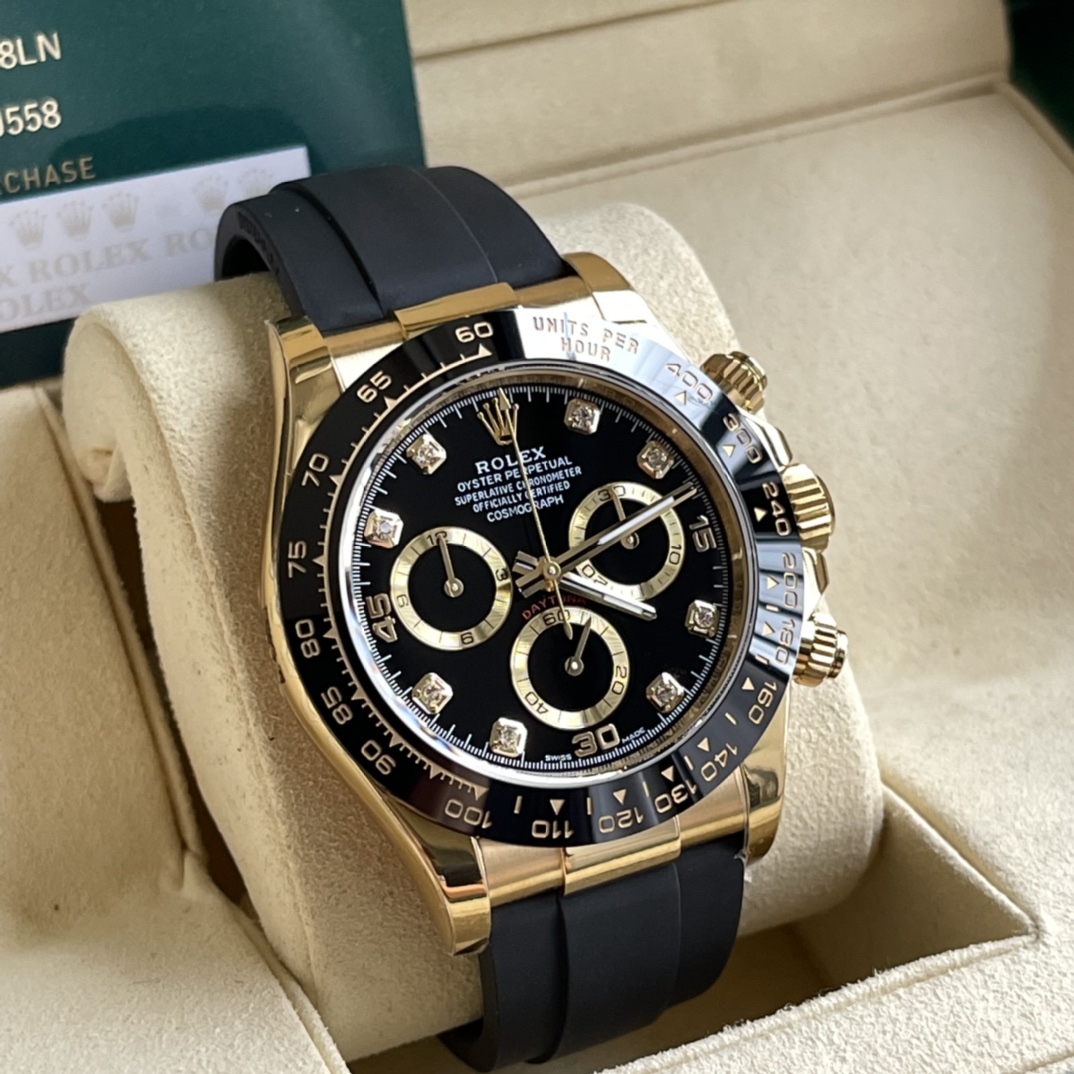 Rolex 高仿 男款 Daytona 黑面鑽刻橡膠帶計時腕錶 奢華運動風| 13 Rolex 高仿 男款 Daytona 黑面鑽刻橡膠帶計時腕錶 奢華運動風